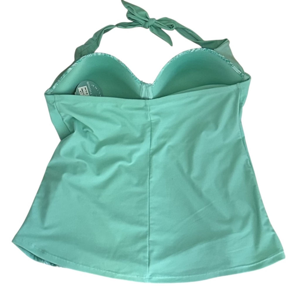 New Catalina Tankini Swimsuit Top 1X 16 18 Teal Turquoise Floral Paisley Halter - Picture 3 of 5